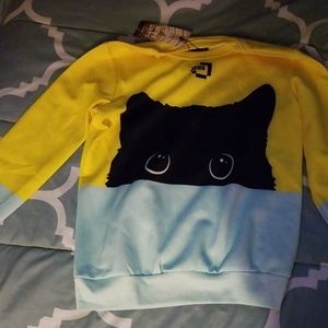 Funny peeking cat eyes sweatshirt yellow blue